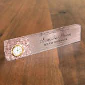 Girly Glittery Rose Gold Glam Namensplakette (Seite)
