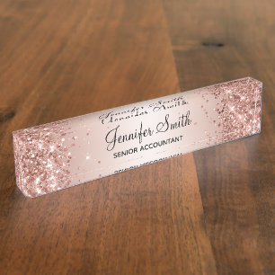 Girly Glittery Rose Gold Gradient Namensplakette