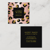 Girly Glittery Rose Gold Leopard Print Luxus Quadratische Visitenkarte (Vorne/Hinten)