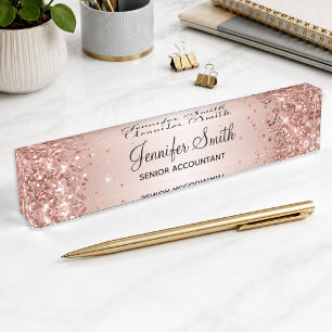 Girly Glittery Roségold-Farbverlauf Namensplakette