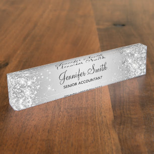 Girly Glittery Silver Gradient Namensplakette