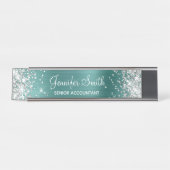 Girly Glittery Silver Imitate Aqua Aquamarine Foss Schreibtischnamensplakette (Vorderseite )