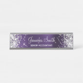 Girly Glittery Silver Imitate Dunkle Violet Foil Schreibtischnamensplakette (Vorderseite )
