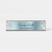 Girly Glittery Silver Imitate Light Blue Foil Schreibtischnamensplakette (Vorderseite )