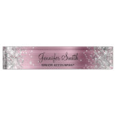 Girly Glittery Silver Imitate Light Pink Foil Namensplakette (Vorderseite)