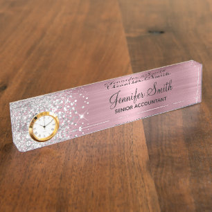 Girly Glittery Silver Pink Glam Namensplakette
