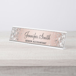 Girly Glittery Silver und Rose Gold Gradient Schreibtischnamensplakette