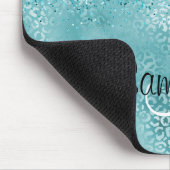 Girly Glitz Aqua Türkis Glitzer Leopard Print Mousepad (Ecke)