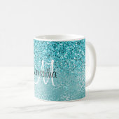 Girly Glitz Aqua Türkischer Glitzer Leopard Kaffeetasse (VorderseiteRechts)