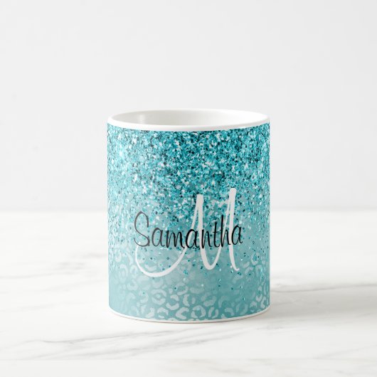 Girly Glitz Aqua Türkischer Glitzer Leopard Kaffeetasse (Mittel)