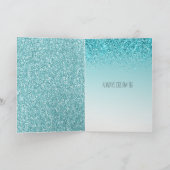 Girly Glitz Aqua Turquoise Glitter Unicorn Karte (Innenseite)