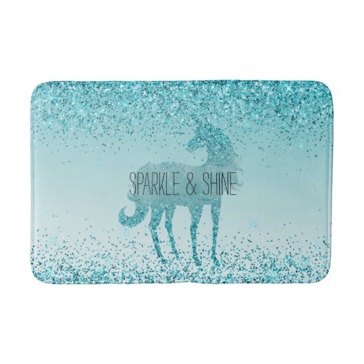 Girly Glitz Aqua Turquoise Glitzer Unicorn Badematte (Vorderseite)
