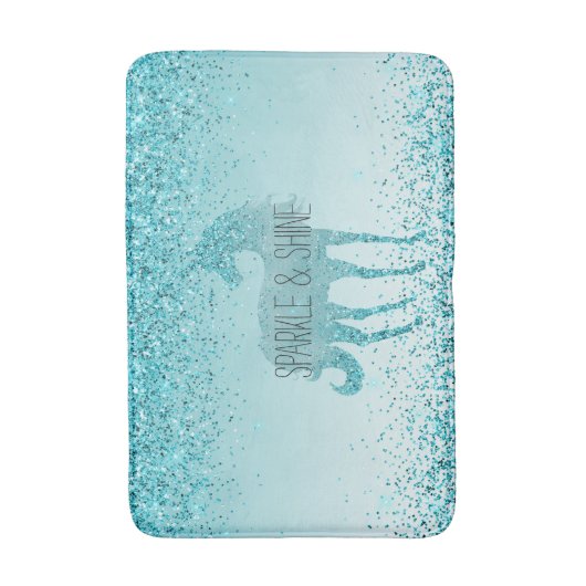 Girly Glitz Aqua Turquoise Glitzer Unicorn Badematte (Vorderseite Vertikal)