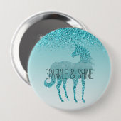 Girly Glitz Aqua Turquoise Glitzer Unicorn Button (Vorne & Hinten)