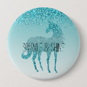 Girly Glitz Aqua Turquoise Glitzer Unicorn Button (Vorderseite)