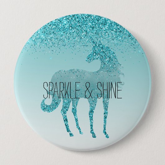 Girly Glitz Aqua Turquoise Glitzer Unicorn Button (Vorderseite)
