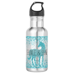 Girly Glitz Aqua Turquoise Glitzer Unicorn Edelstahlflasche