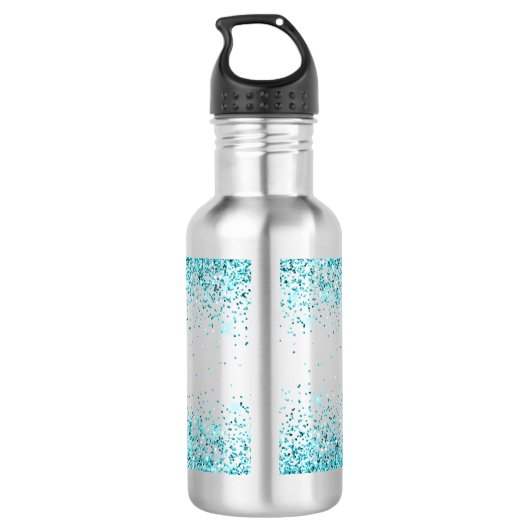 Girly Glitz Aqua Turquoise Glitzer Unicorn Edelstahlflasche (Rückseite)