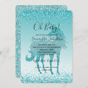 Girly Glitz Aqua Turquoise Glitzer Unicorn Einladung
