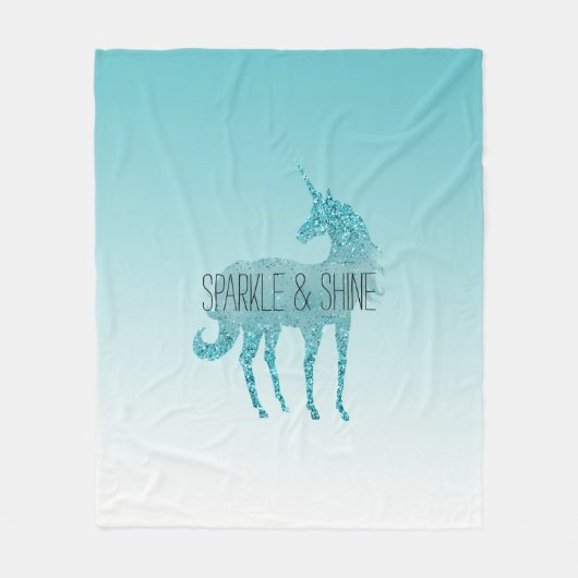 Girly Glitz Aqua Turquoise Glitzer Unicorn Fleecedecke (Vorderseite)