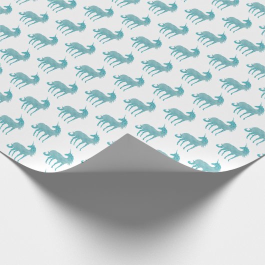 Girly Glitz Aqua Turquoise Glitzer Unicorn Geschenkpapier (Ecke)
