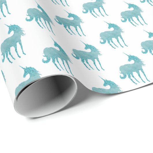 Girly Glitz Aqua Turquoise Glitzer Unicorn Geschenkpapier (Rolleneckpunkt)