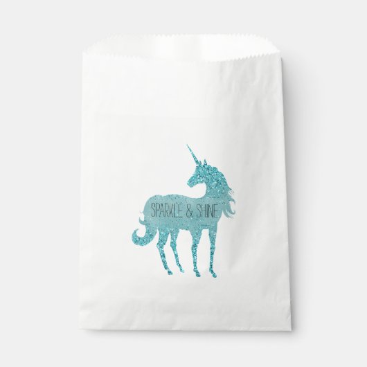 Girly Glitz Aqua Turquoise Glitzer Unicorn Geschenktütchen (Vorderseite)