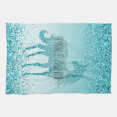 Girly Glitz Aqua Turquoise Glitzer Unicorn Geschirrtuch (Horizontal)
