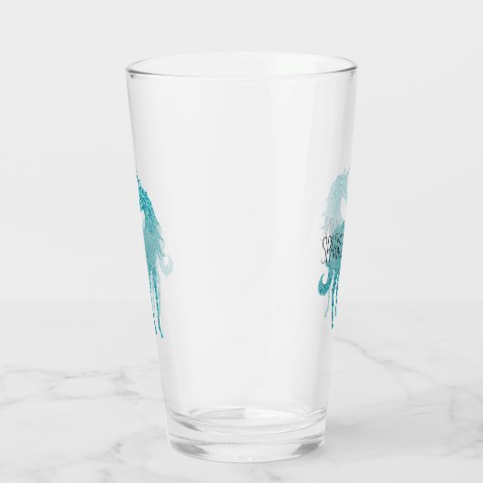Girly Glitz Aqua Turquoise Glitzer Unicorn Glas (Rechts)