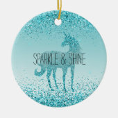 Girly Glitz Aqua Turquoise Glitzer Unicorn Keramik Ornament (Vorne)
