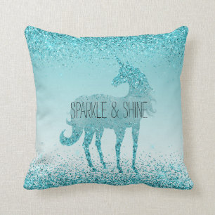 Girly Glitz Aqua Turquoise Glitzer Unicorn Kissen