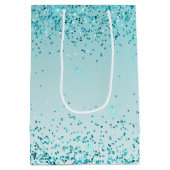 Girly Glitz Aqua Turquoise Glitzer Unicorn Mittlere Geschenktüte (Rückseite)