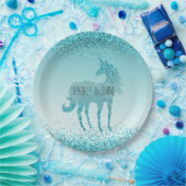 Girly Glitz Aqua Turquoise Glitzer Unicorn Pappteller (Party)