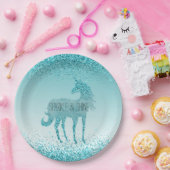 Girly Glitz Aqua Turquoise Glitzer Unicorn Pappteller (Party)