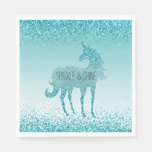 Girly Glitz Aqua Turquoise Glitzer Unicorn Serviette (Vorderseite)