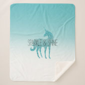 Girly Glitz Aqua Turquoise Glitzer Unicorn Sherpadecke (Vorderseite)