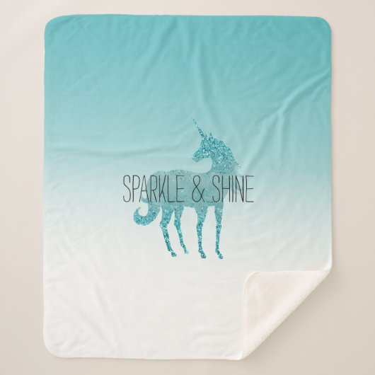 Girly Glitz Aqua Turquoise Glitzer Unicorn Sherpadecke (Vorderseite)