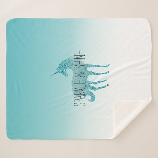 Girly Glitz Aqua Turquoise Glitzer Unicorn Sherpadecke (Vorderseite (Horizontal))