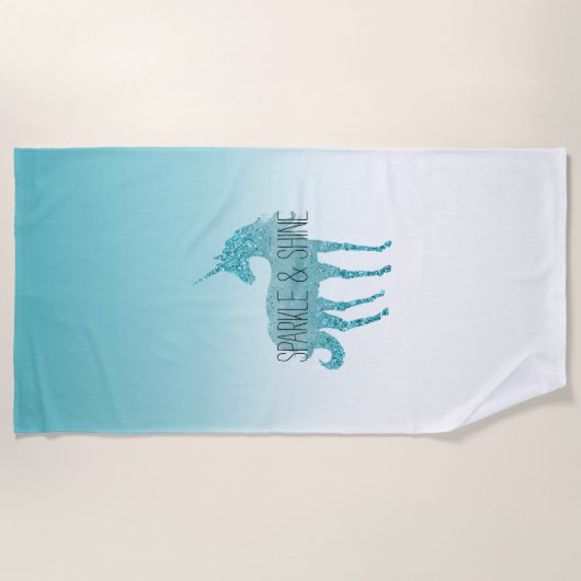 Girly Glitz Aqua Turquoise Glitzer Unicorn Strandtuch (Vorderseite)