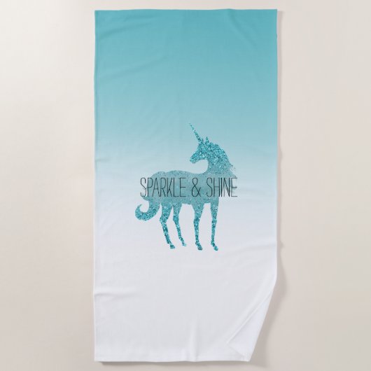 Girly Glitz Aqua Turquoise Glitzer Unicorn Strandtuch (Vorderseite)
