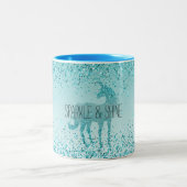 Girly Glitz Aqua Turquoise Glitzer Unicorn Zweifarbige Tasse (Mittel)