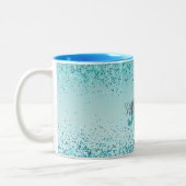 Girly Glitz Aqua Turquoise Glitzer Unicorn Zweifarbige Tasse (Links)