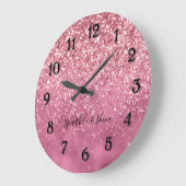 Girly Glitz Glam Rosa Glitzer Sparkasse Große Wanduhr (Winkel)