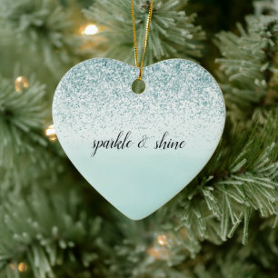 Girly Glitz Mint Ombre Glitzer Goldenes Herz Keramik Ornament