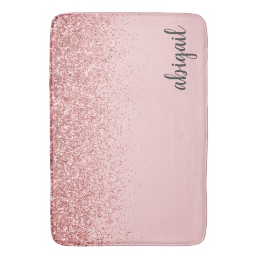Girly Glitzer Blush Pink Stilvolles modernes Monog Badematte (Vorderseite Vertikal)