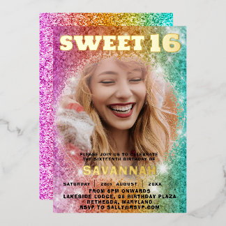 Girly Glitzer Colorful Sweet 16 Party Folieneinladung