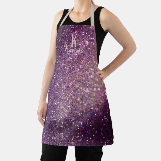 Girly Glitzer funkelt lila Silbernamensmonogramm Schürze (InSitu)