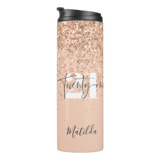 Girly Glitzer funkelt modern 21. Geburtstag Thermosbecher