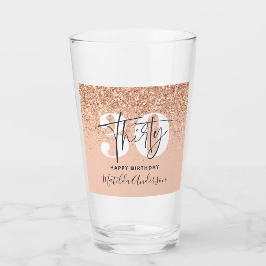 Girly Glitzer funkelt modern 30. Geburtstag Glas (Vorderseite)