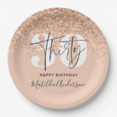 Girly Glitzer funkelt modernes 30. Party Pappteller (Vorderseite)